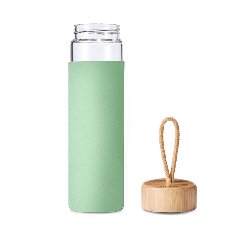 Yomious 20 Oz Borosilicate Glass Water Bottles with Silicone Sleeve BPA Free, Dishwasher Safe - Reusable Clear Glass Drinking with Leak Proof Bamboo Lid | Perfect Gym Water Bottles for Men & Women - Image 4